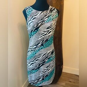 Frank Lyman Design Turquoise and Black Patterned Dress
